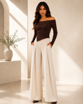 Élodie Sculpted Off-Shoulder Ribbed Sweater — Espresso