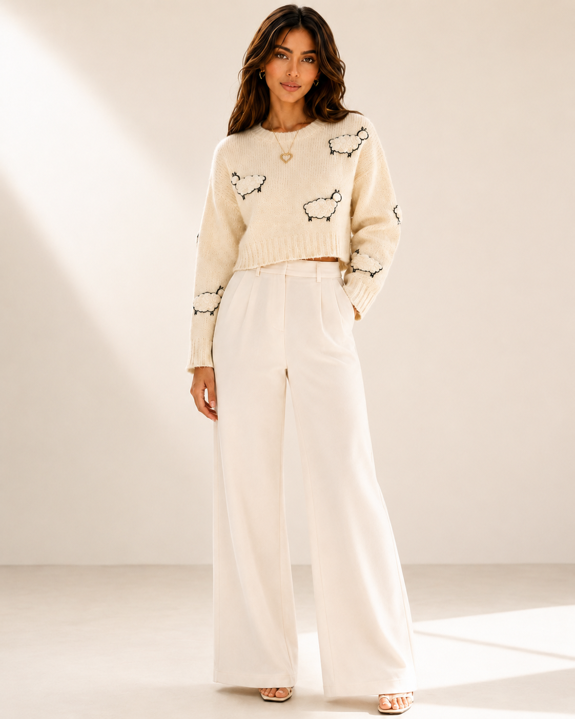 Élodie Embroidered Sheep Cropped Knit Sweater